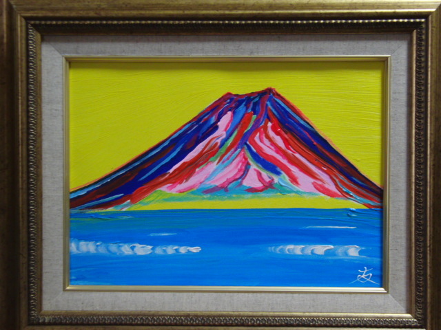 { country beautiful .}TOMOYUKI*..,[ red Fuji ], oil painting .,F4 number :33,4cm×24,3cm, oil painting one point thing, new goods high class oil painting amount attaching, autograph autograph * genuine work with guarantee 