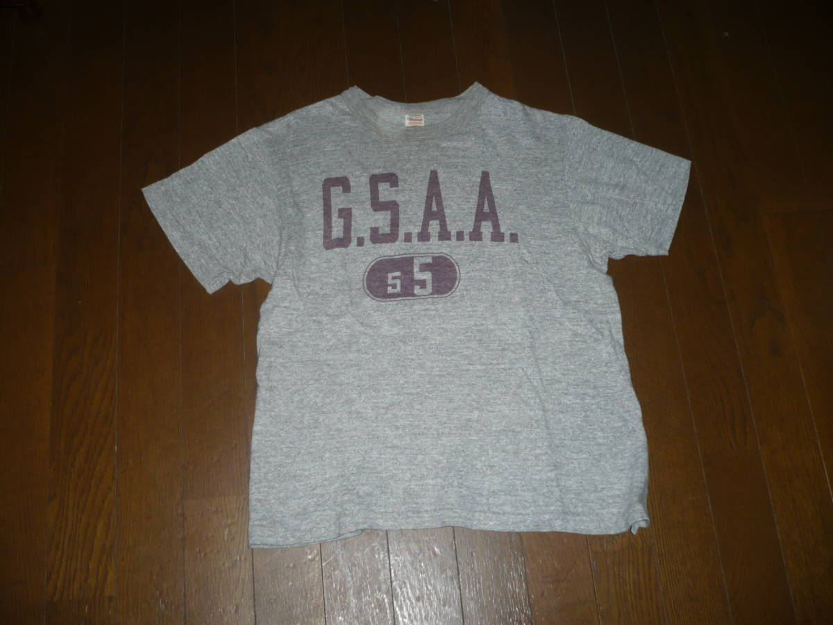WAREHOUSE　霜降り　染み込みプリント　Tシャツ　杢グレー　12番天竺　SMALL　日本製　champion　リバースウィーブ