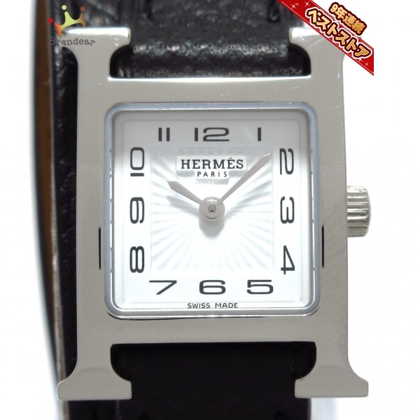HERMES(エルメス) 腕時計■美品 Hウォッチ ドゥブルトゥール HH1.110 レディース SS×二重巻き革ベルト/サンビーム文字盤/C刻印 白