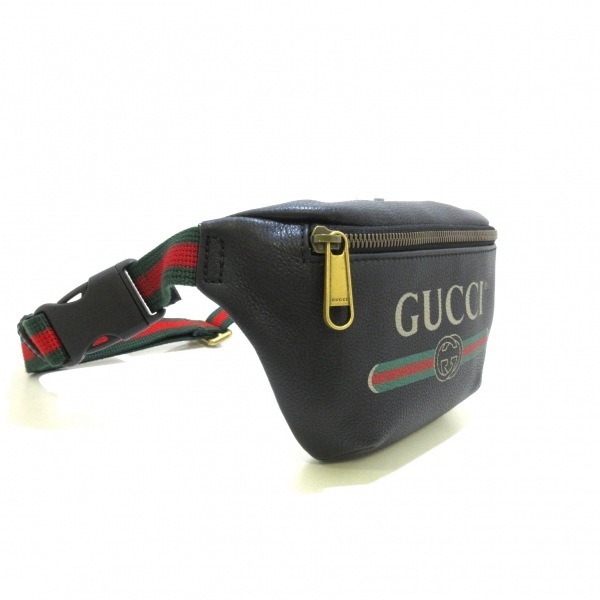 グッチ GUCCI ウエストポーチ レザー 黒×レッド×グリーン グッチ