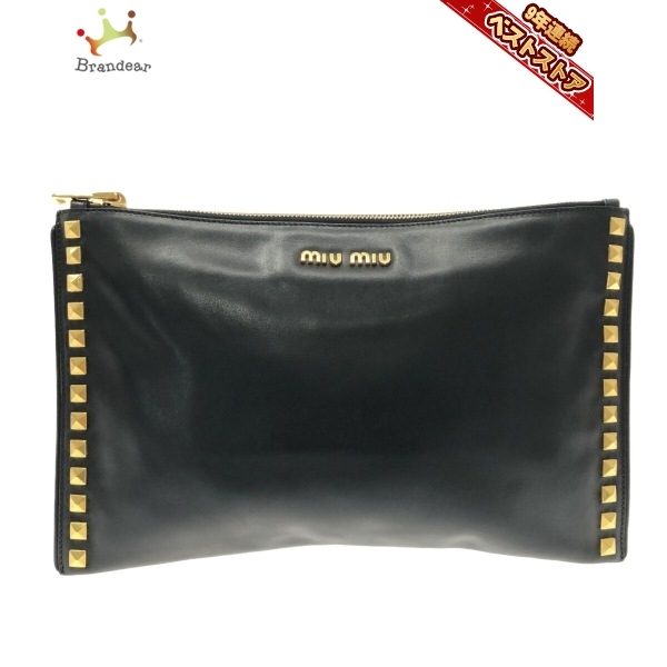 ミュウミュウ miumiu クラッチバッグ RP0373 - ソフトカーフ 黒 スタッズ 美品 バッグ