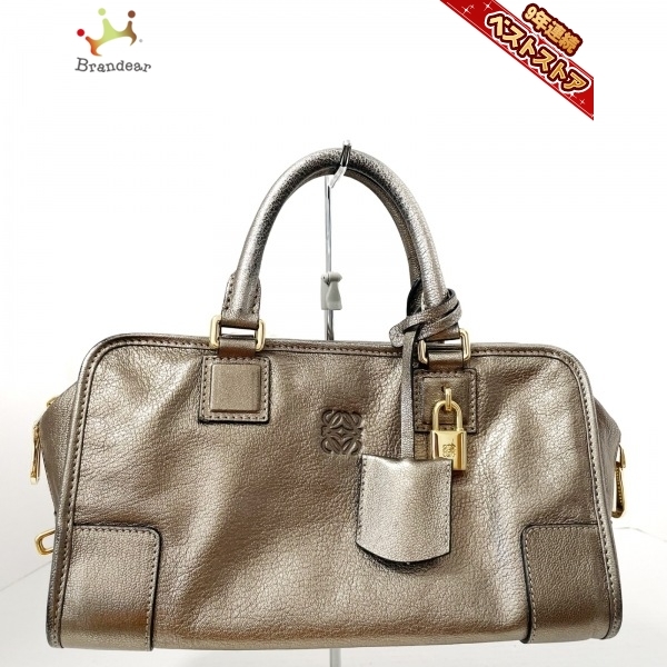 123BJ LOEWE ロエベ レザー ハンドバッグ アマソナ28シルバー-