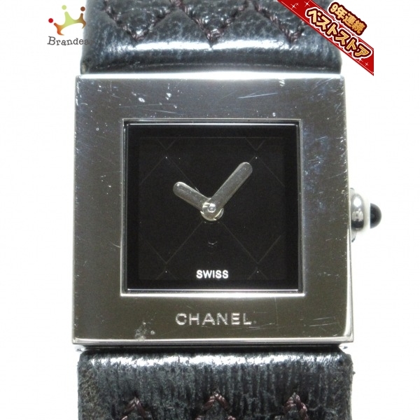 素晴らしい CHANEL シャネル マトラッセ 黒革ベルト 腕時計 11月電池