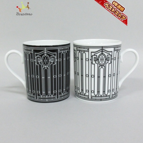 エルメス HERMES マグカップ 陶器 白×黒 Hデコ/2個セット/ペア 新品同様 食器