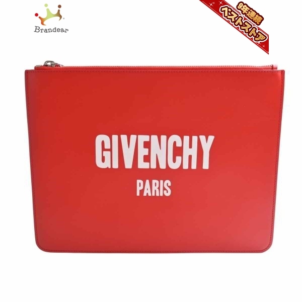 ジバンシー GIVENCHY クラッチバッグ - レザー レッド×白 美品 バッグ
