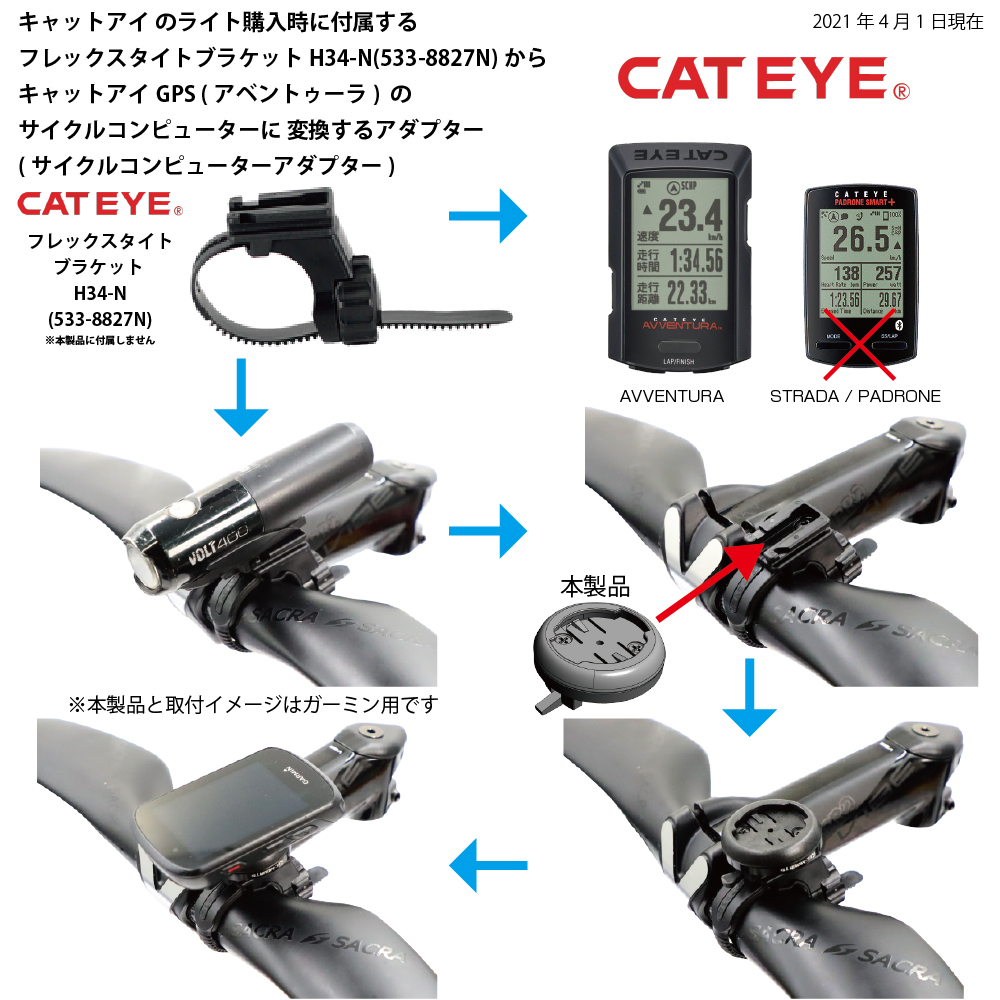 [レックマウント] キャットアイ用 サイクルコンピューターアダプター H34N → CATEYE GPS AVVENTURA 【H34-CAT3】_画像3