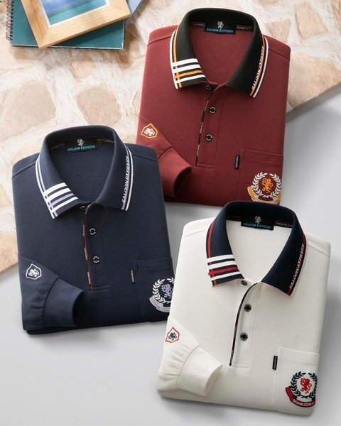 SALOON EXPRESS/サルーンエクスプレス　襟ライン長袖ポロシャツ３色組　Lサイズ