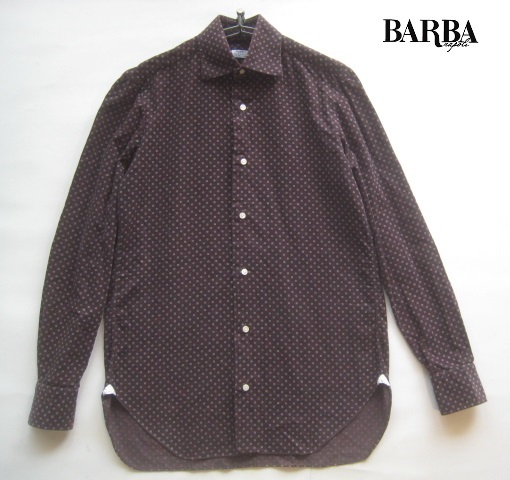 美品イタリア製!!バルバ BARBA*BARNEYS NEW YORK別注 小花柄 細畝コーデュロイシャツ 37 実寸S 茶 ブラウン_画像1