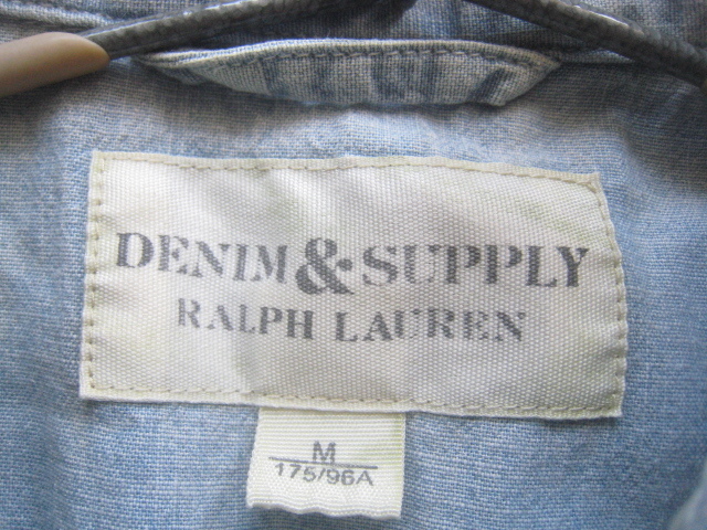 高級!!デニム＆サプライ DENIM&SUPPLY RALPH LAUREN*星条旗柄当て布 半袖デニムウエスタンシャツ M ポロラルフローレンの画像4