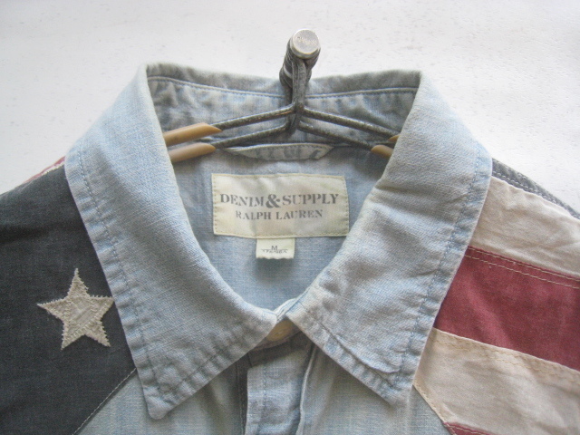 高級!!デニム＆サプライ DENIM&SUPPLY RALPH LAUREN*星条旗柄当て布 半袖デニムウエスタンシャツ M ポロラルフローレンの画像3