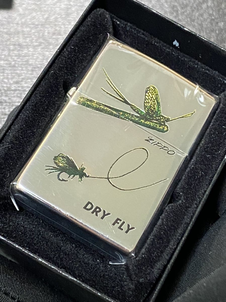 zippo ドライフライ 筆記体 前面加工 希少モデル ヴィンテージ 1997年製 DRY FLY シルバーインナー 1997年製 ケース 保証書付き