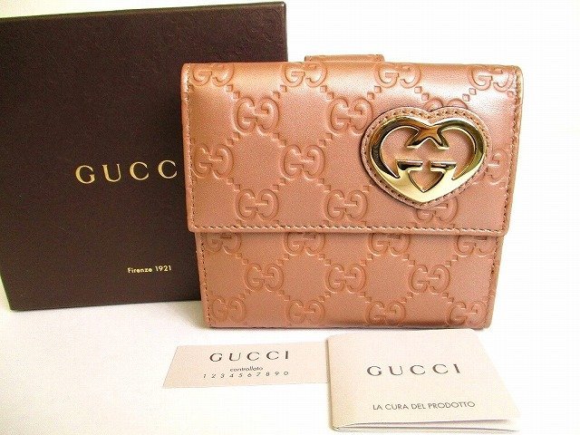 未使用保管品】 グッチ GUCCI GG シマ レザー ハートモチーフ Wホック