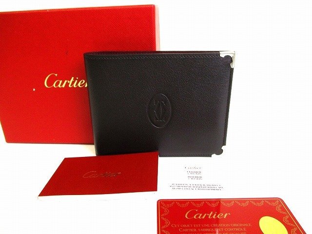 【未使用保管品】 カルティエ Cartier マスト ドゥ カルティエ カーフスキン 2つ折り 札入れ ウォレット 財布 メンズ