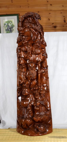 木彫 七福神 彫刻 樟 （クスノキ） 高さ約133㎝ 仏教美術 長期保管品 【e1-t-56】