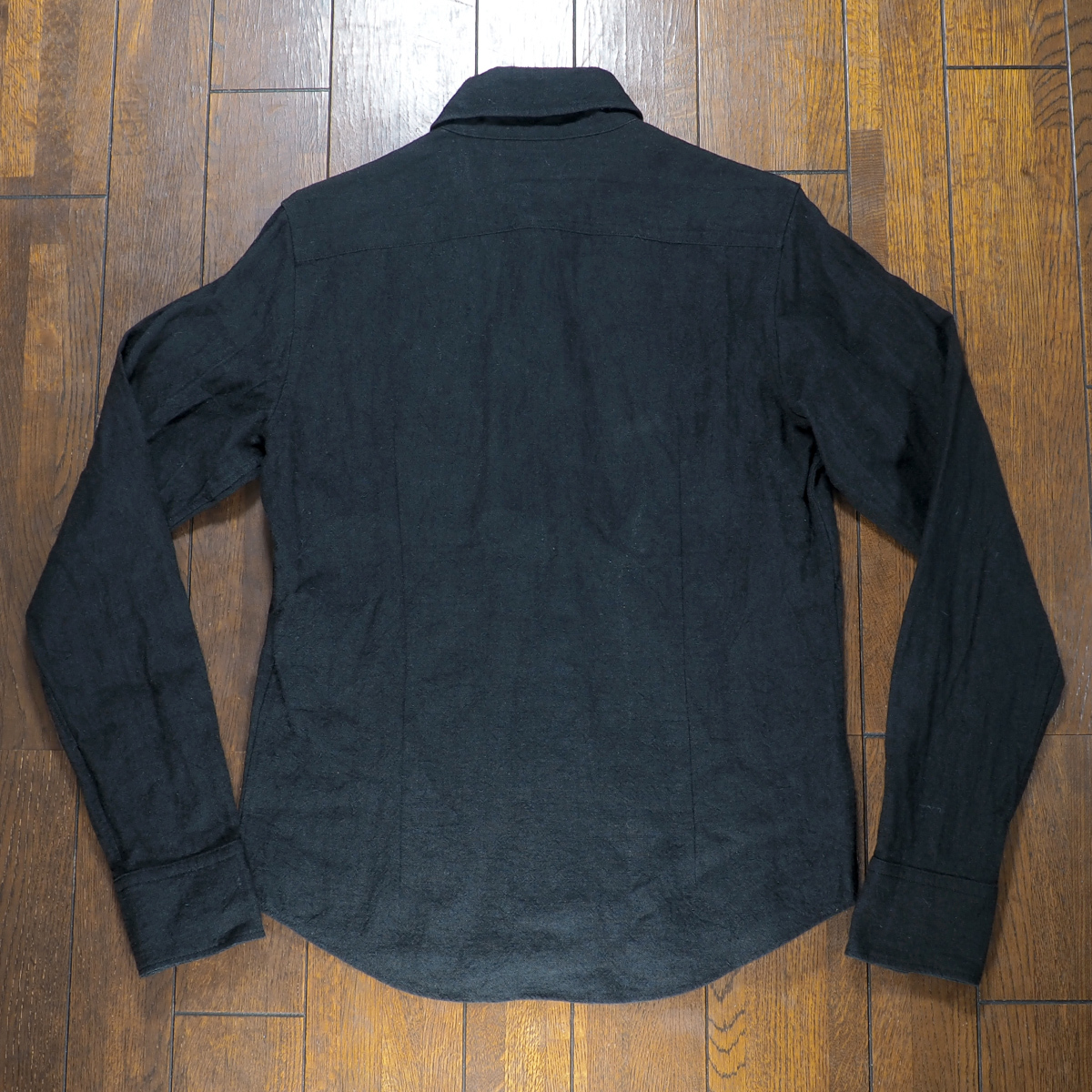 【送料無料】Yasuyuki Ishii(ヤスユキイシイ) フラワーリーフ刺繍 天然素材 ボタンダウンシャツ 黒 中古品 古着