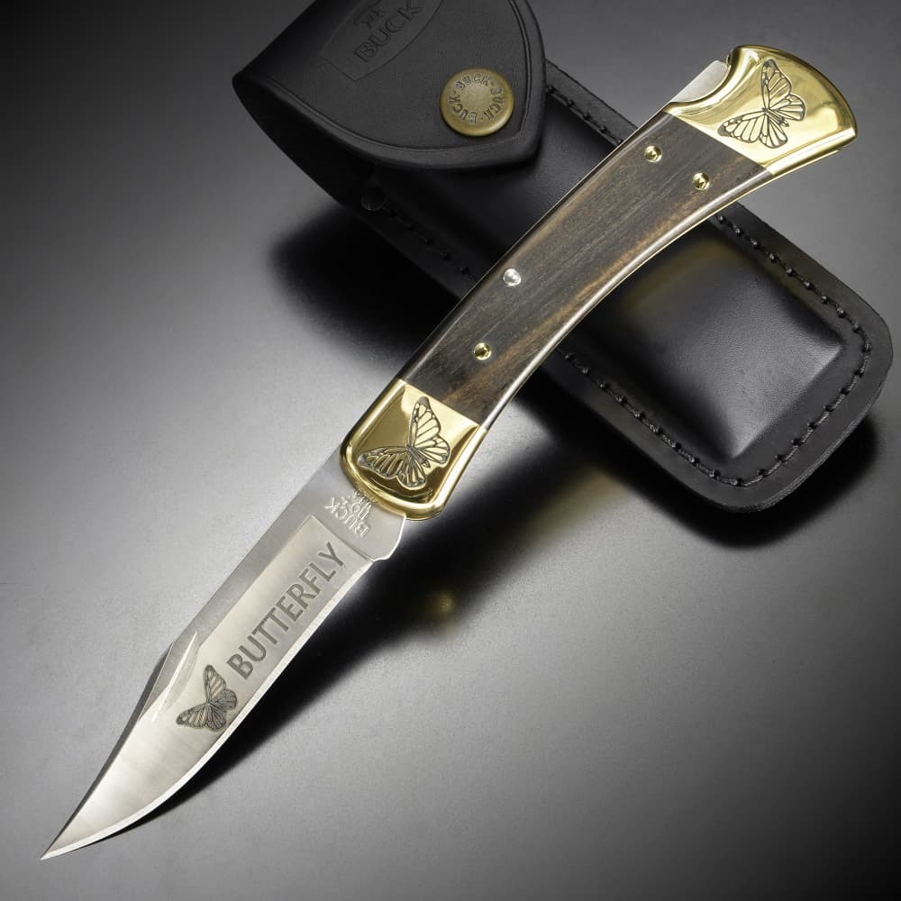 BUCK 折りたたみナイフ 110 限定品 イエローホースカスタム バタフライ刻印 バックナイフ Folding Hunter