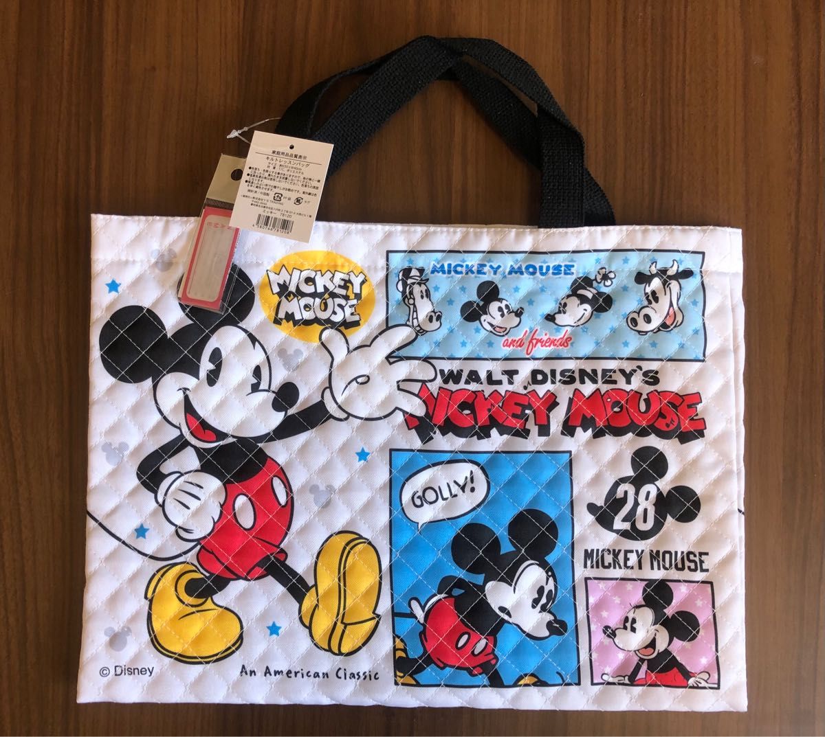 【新品】Disneyミッキー　キルトレッスンバッグ　手提げ袋 レッスンバッグ