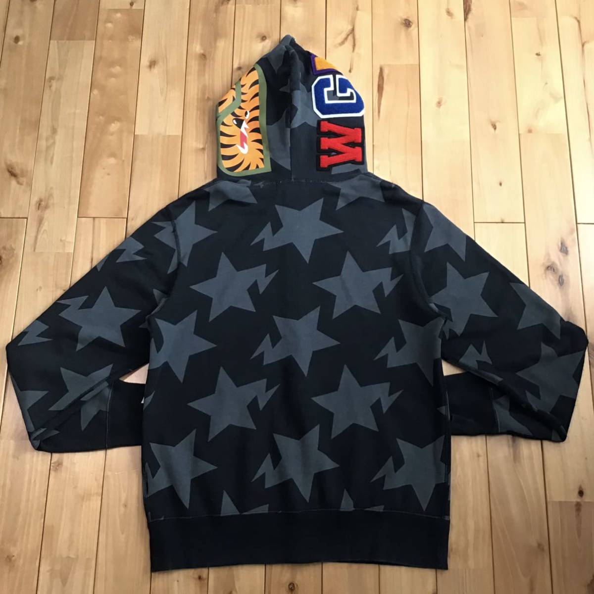 BAPE スター シャーク パーカー Lサイズ black a bathing ape BAPE sta star shark full zip hoodie エイプ ベイプ BAPESTA z4_画像2