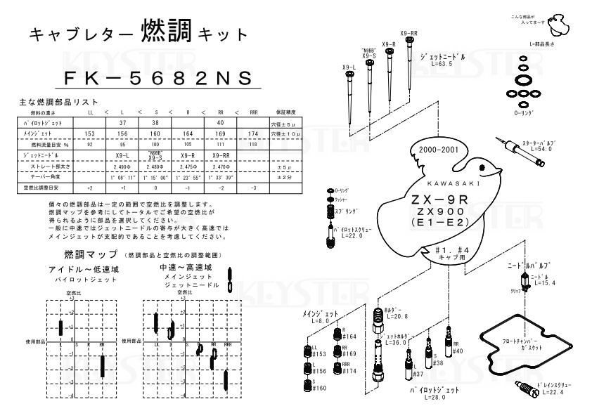 ■ FK-5682NS/U ZX-9R ZX900 E1-E2　キャブレター リペアキット　キースター　燃調キット_画像5