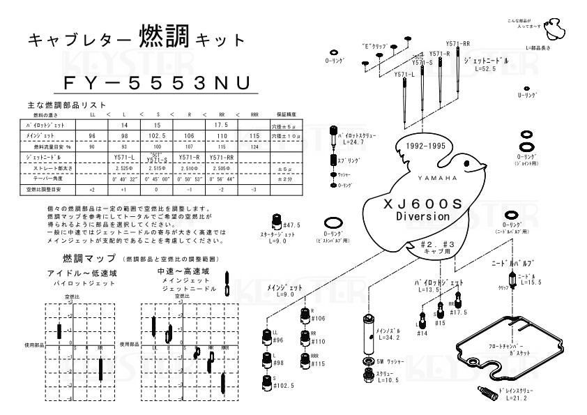 ■FY-5553NS/U XJ600S ディバージョン 1992-1995年 キャブレター リペアキット キースター 燃調キット ２の画像4