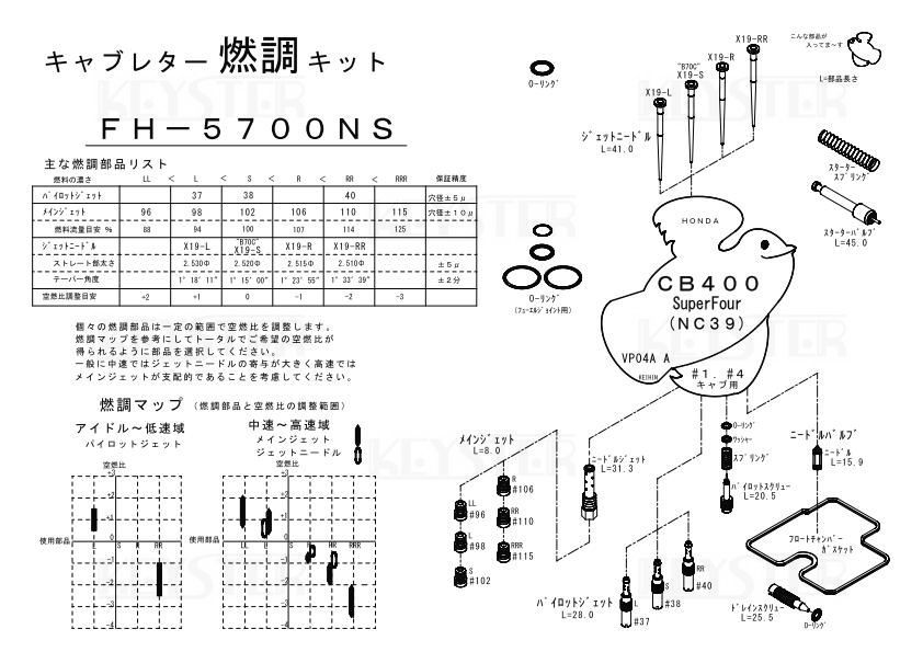 ■ FH-5700NS/U CB400SF NC39前期型　スーパーフォア キャブレター リペアキット　キースター　燃調キット　４_画像4