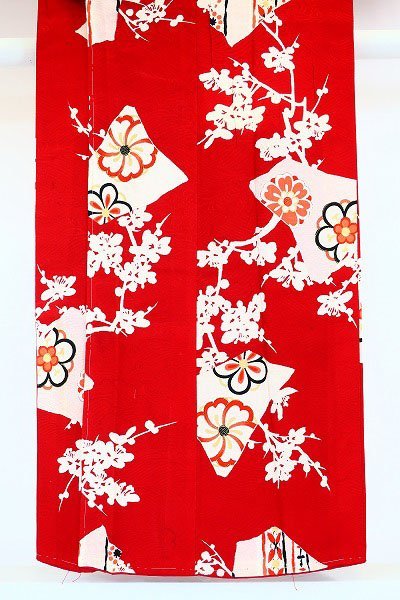 【着物フィ】アンティーク　小紋　赤色　身丈148cm 可愛い 大正ロマン レトロ 正絹 仕立て上がり　袷　kimono 12956_画像7