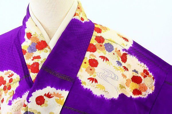 Yahoo!オークション - 【着物フィ】アンティーク 小紋 紫色 菊柄 身丈 