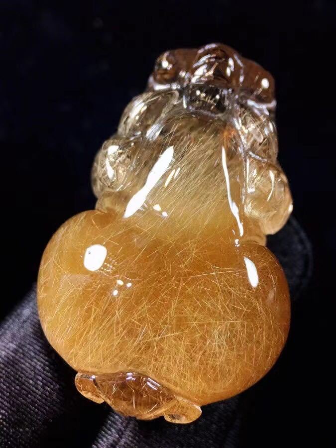天然】ゴールド ルチル クオーツ ルース 貔貅 53.4g www
