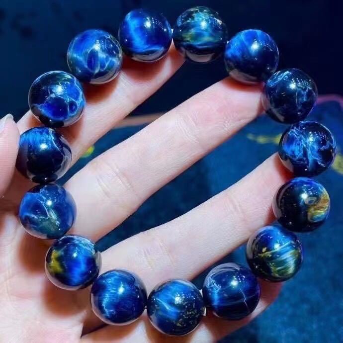 天然】ブルーピーターサイト キャッツアイ効果強 ブレスレット 14.5mm