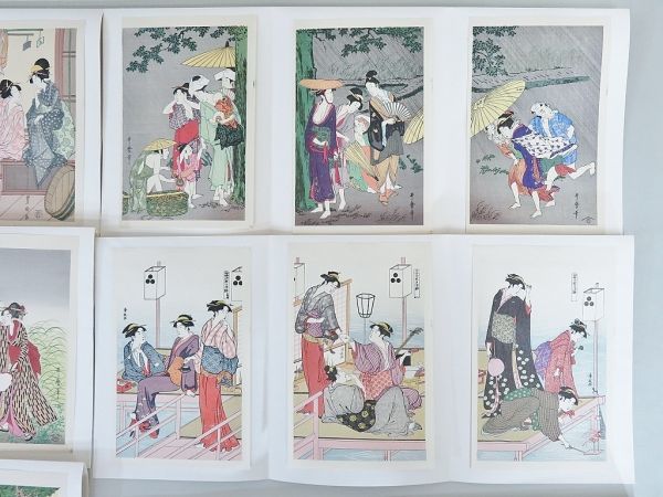 手摺木版 浮世絵 三枚続逸品集 上下巻全20集60図セット（312喜多川歌麿_画像5