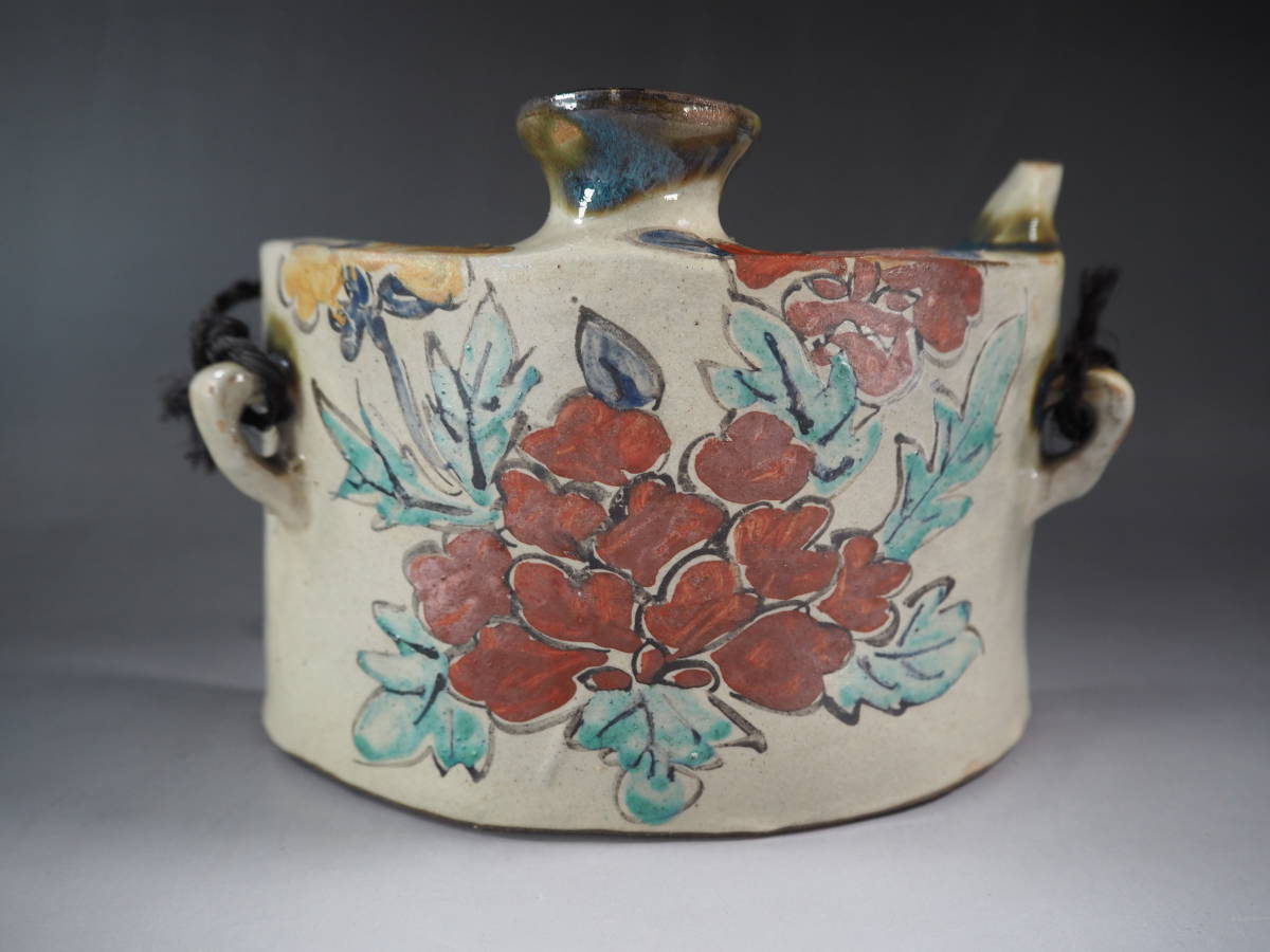 小橋川仁王 壷屋焼 赤絵抱瓶 酒器 酒瓶 アンティーク、コレクション ...