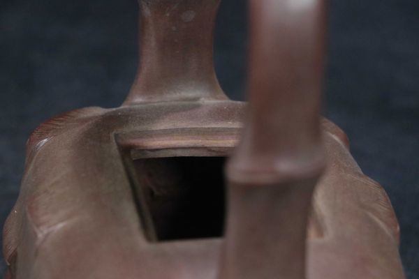 紫砂彫 竹節提梁紫砂茶壺 鳳年銘 清時代」陶磁器 急須 茶道具 古賞物