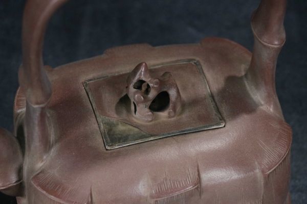 紫砂彫 竹節提梁紫砂茶壺 鳳年銘 清時代」陶磁器 急須 茶道具 古賞物
