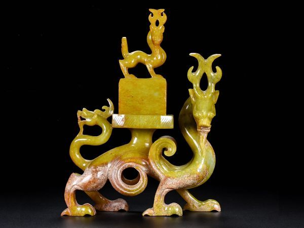 「時代物 和田玉 高古玉彫り 瑞獣擺件」極細工 賞物 中国古美術 旧蔵出