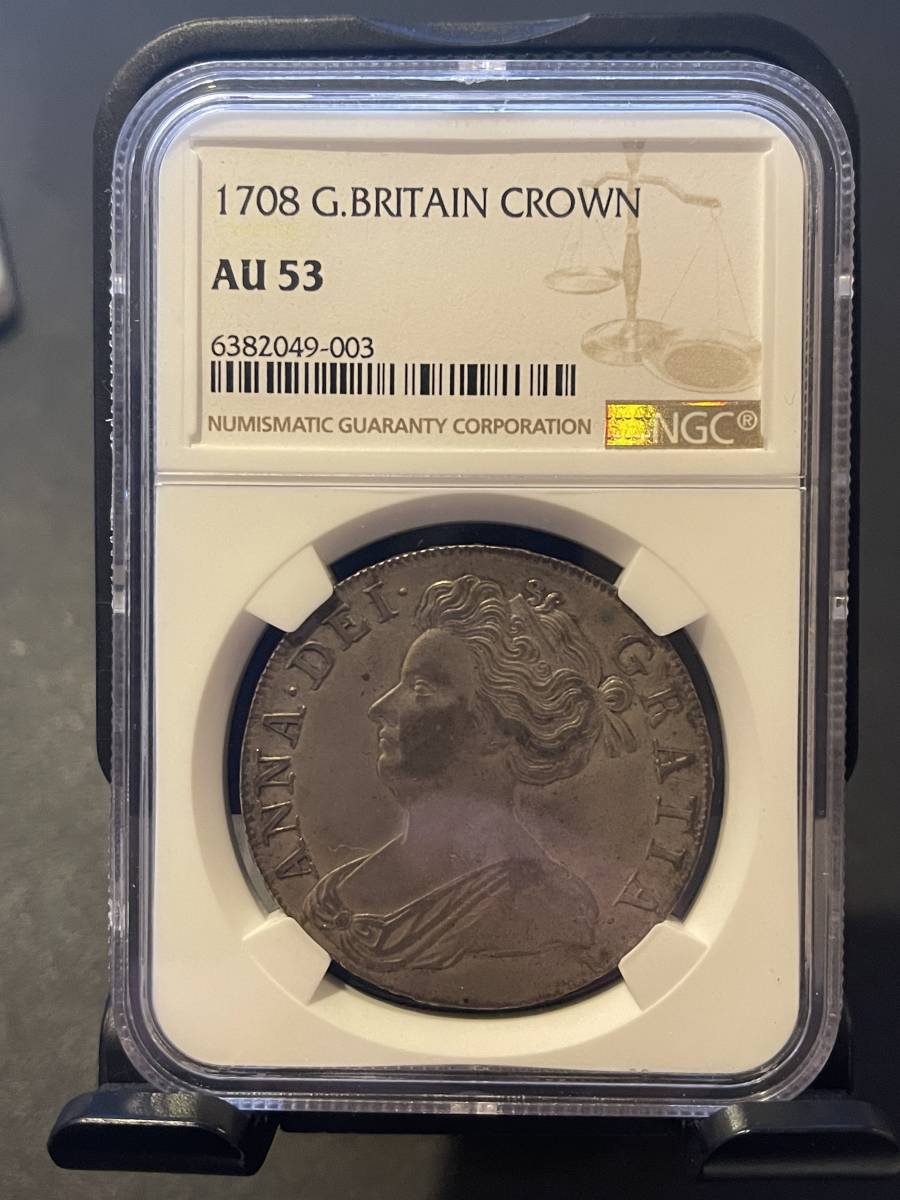 現存数が少ない！！ 1708年 英国 アン女王 クラウン銀貨 NGC AU53