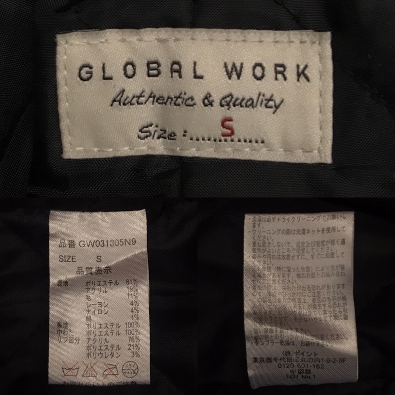 D726 メンズブルゾン GLOBAL WORK メルトン グローバルワーク おしゃれ カジュアル 無地 ジャケット アウター 黒 ブラック 小さいサイズ/ S_画像6