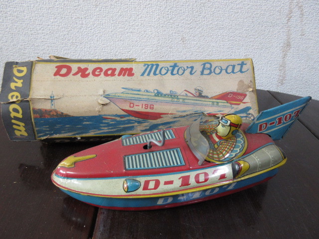 [Dream Motor Boat D-196] жестяная пластина / игрушка / Vintage / античный / наружная коробка 