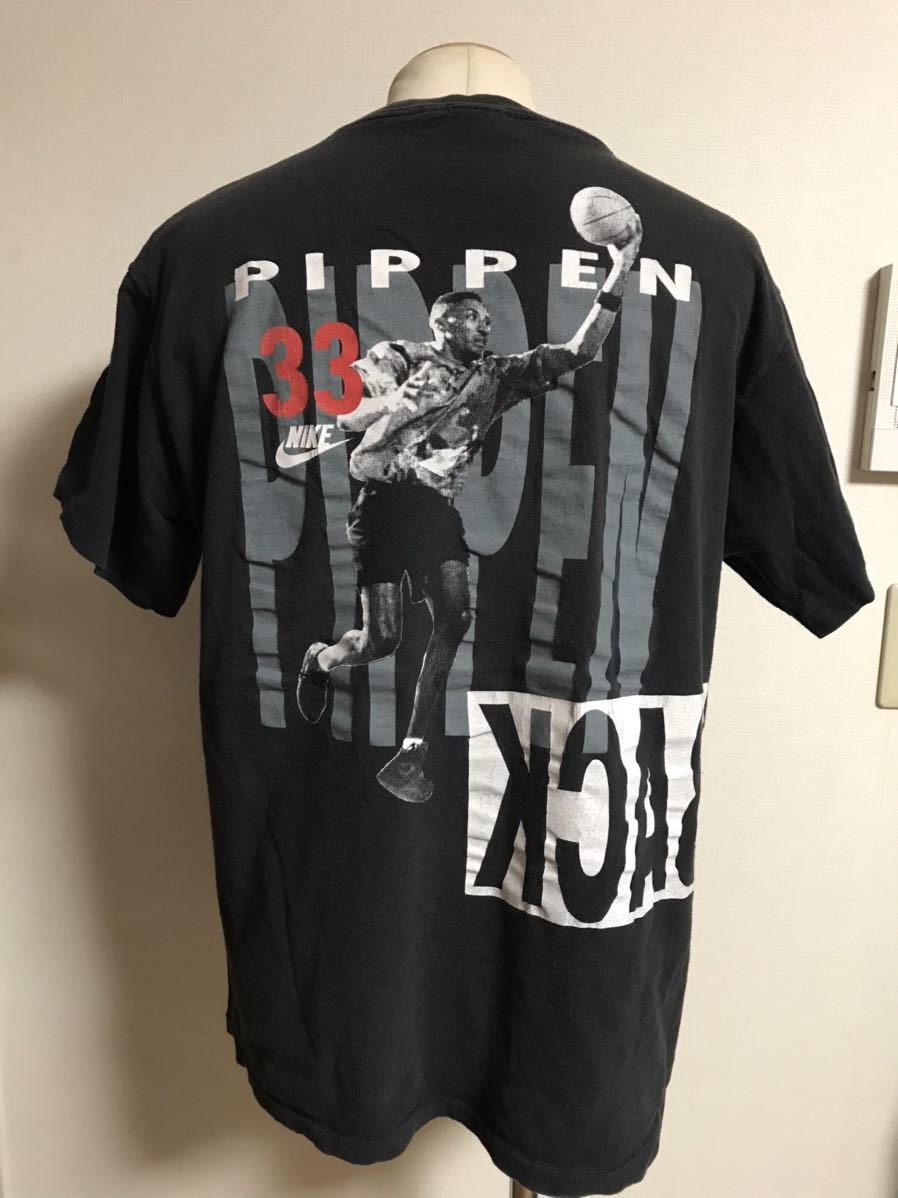 1990's USA製 ビンテージ NIKE 銀タグ マイケル ジョーダン ピッペン マルチプリント Tシャツ XL 黒 ナイキ AIR JORDAN xpv_画像3