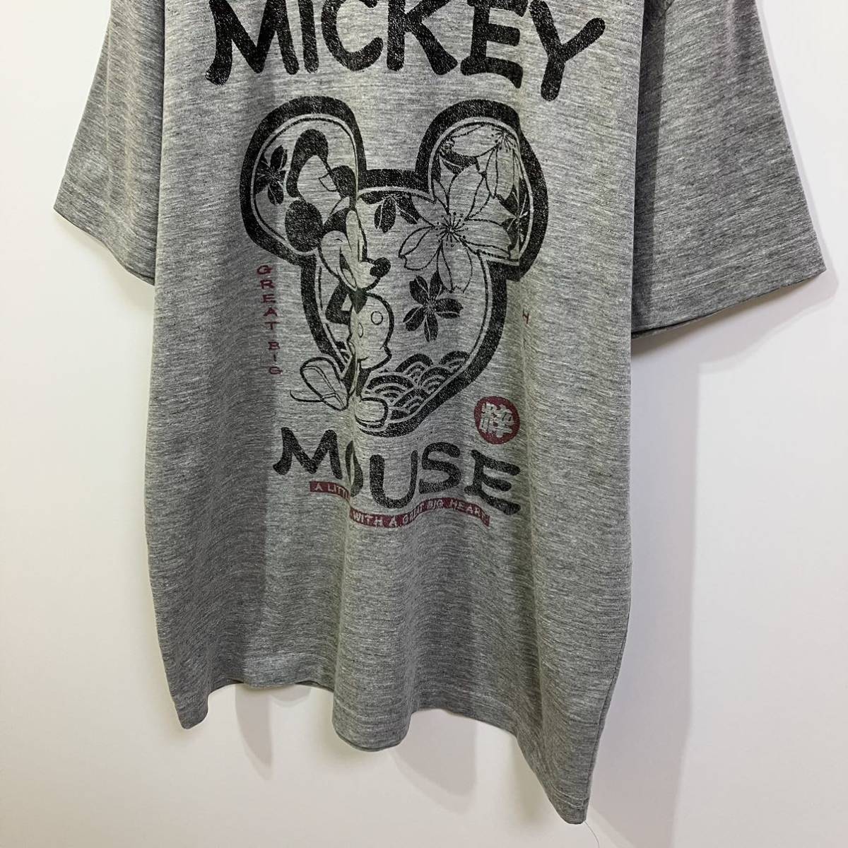 DISNEY ディズニー ミッキーマウス ビッグ かすれ プリント 半袖 クルーネック 天竺 ニット Tシャツ 古着_画像5