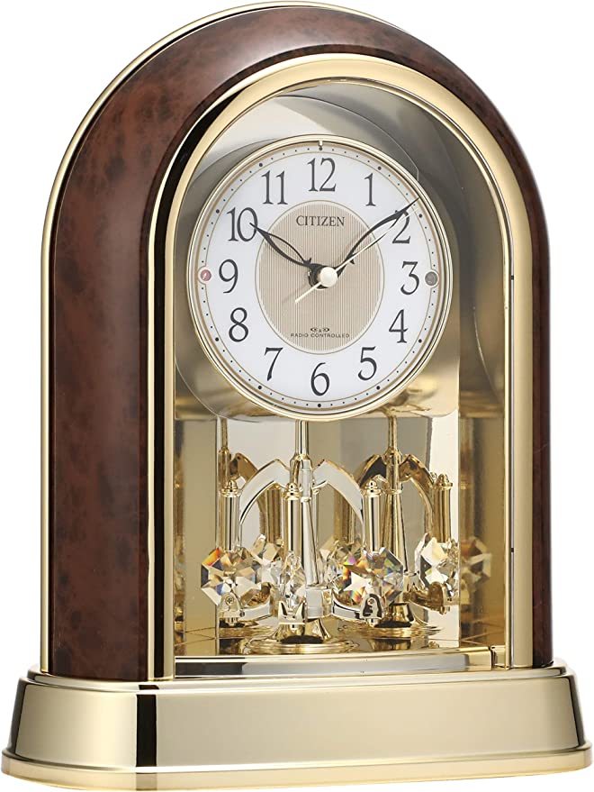リズム【RHYTHM】シチズン 置き時計 電波時計 アナログ クリスタル 回転飾り 茶 CITIZEN パルドリームR656 4RY656-023 小売価格￥27,500_画像1