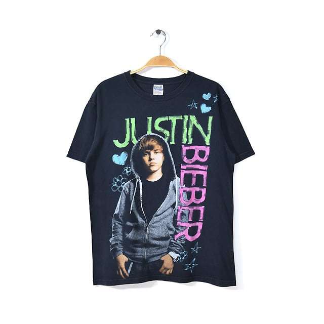 【送料無料】 ジャスティンビーバー Tシャツ アーティストTシャツ 黒 メンズM JUSTIN BIEBER アメカジ 古着 @AZ1029