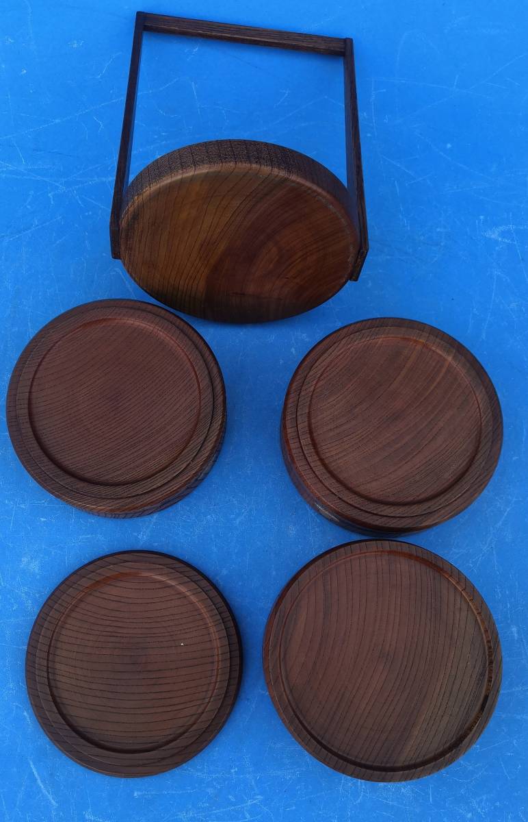 昭和レトロ木製３段重ね木製入れ物気をくりぬいて作られています木目が綺麗です_画像4
