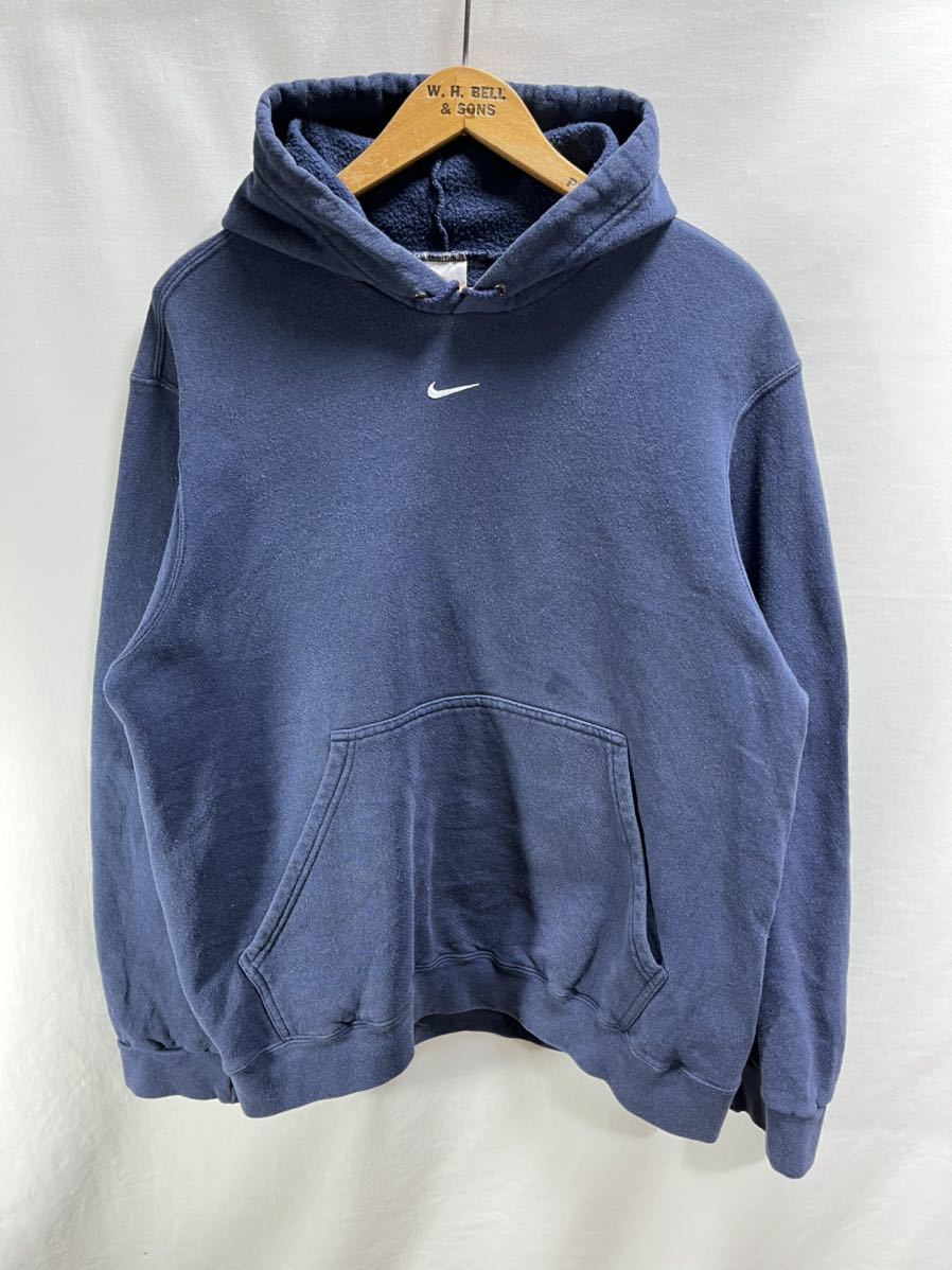 トラヴィススコット着用 00s NIKE ナイキ 刺繍ロゴ センタースウォッシュ スウェット フーディー 古着 サイズM 紺 アメカジ パーカー