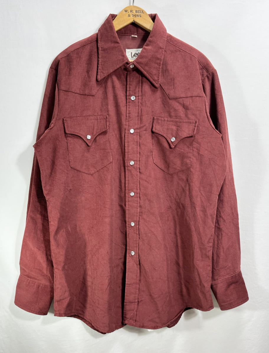 ■ 70s 70年代 ビンテージ USA製 Lee リー 細畝 コーデュロイ ウエスタン シャツ バーガンディー AUTHENTIC WESTERN SHIRTS ■_画像1