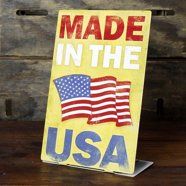 スティールサイン 「MADE IN THE USA」 自立スタンド看板 (PTST-067) ／メタルサイン・看板／インテリア／アメリカン雑貨／_画像1