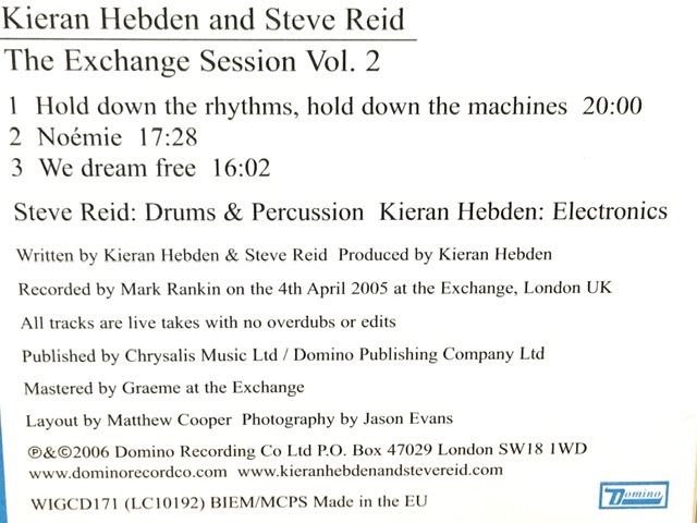 Kieran Hebden And Steve Reid / The Exchange Session Vol.2 即興音楽 フリージャズ 傑作 輸入盤(EU盤 品番:WIGCD171) Four Tet / Fridge_画像3