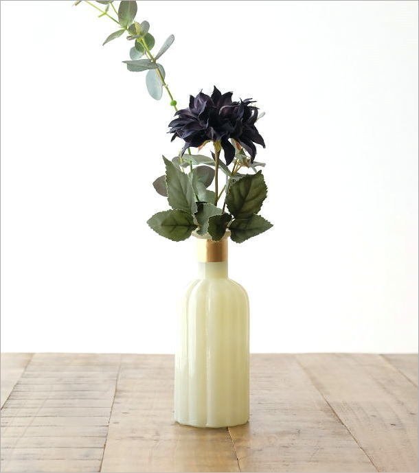 花瓶 フラワーベース おしゃれ 花器 かわいい 一輪挿し インドの手作りガラスベース ミルクカラーB 送料無料(一部地域除く) kan1238_画像2