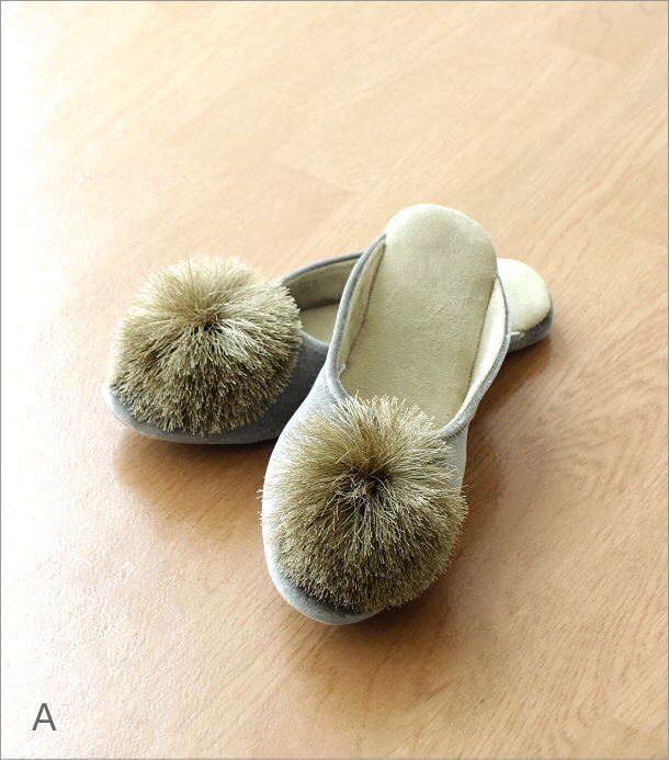  room shoes stylish lady's lovely slippers pompon attaching room shoes [A color ] free shipping ( one part region excepting ) hal9942a