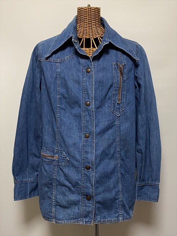 *USED USA/70s VINTAGE/COVERALL/DENIM JACKET/FALCON ZIPPER/WOMAN/ coverall / Denim shirt jacket / for women / Vintage / old clothes *