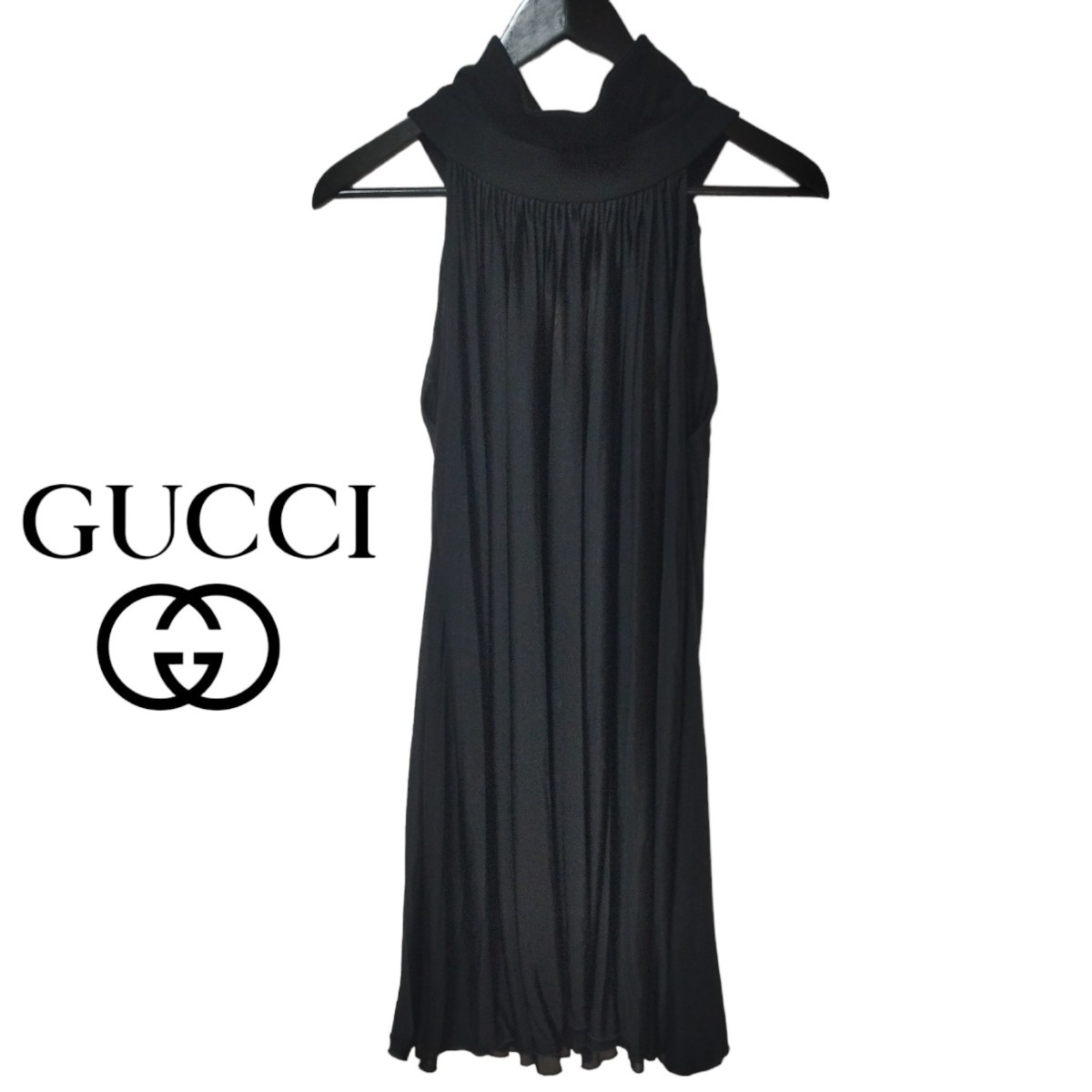  Gucci GUCCI One-piece dress knee height no sleeve black black 